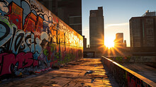 Brick Wall Graffiti City Sun