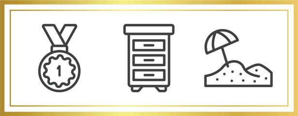 Poster - general outline icons set. linear icons sheet included number one medal, office cabinet, sand vector.