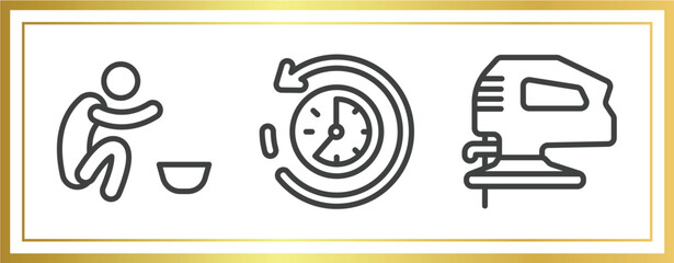 Poster - general outline icons set. linear icons sheet included poor, rewind time, fretsaw vector.