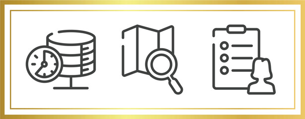 Poster - general outline icons set. linear icons sheet included real time data, map search, profile list vector.