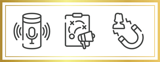 Poster - general outline icons set. linear icons sheet included smart assistant, marketing plan, user attraction vector.