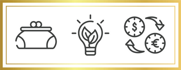 Poster - business and finance outline icons set. linear icons sheet included women puser, eco lightbulb, currency rates vector.
