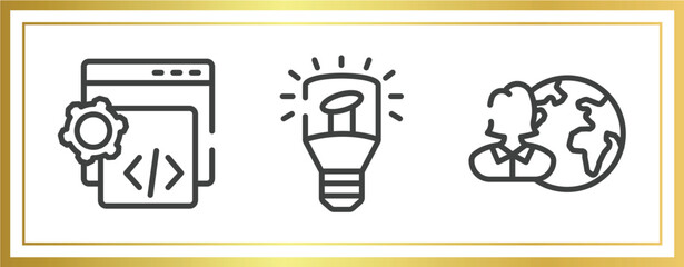 Poster - business and finance outline icons set. linear icons sheet included custom coding, light modern lamp tool, user vector.