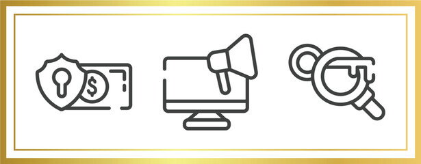 Poster - marketing and seo outline icons set. linear icons sheet included currency security, responsive marketing, keyword search vector.