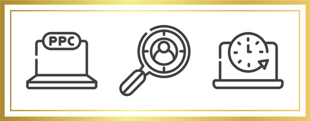 Poster - digital marketing outline icons set. linear icons sheet included ppc, headhunting, circular clock ve