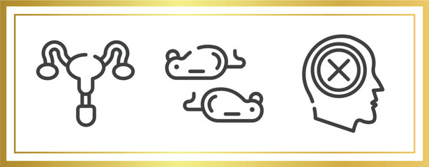 Poster - psychology outline icons set. linear icons sheet included reproductive system, mice, negativity vector.