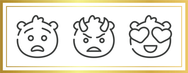 Poster - emoji outline icons set. linear icons sheet included anguished emoji, angry with horns emoji, in love vector.