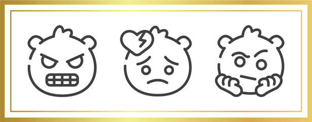 Poster - emoji outline icons set. linear icons sheet included nervous emoji, broken heart emoji, suspect vector.
