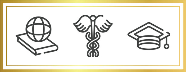 Poster - back to school outline icons set. linear icons sheet included politics, caduceus, graduation hat vector.