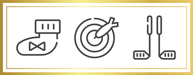 Poster - sports outline icons set. linear icons sheet included booties, dart, golf equipment vector.