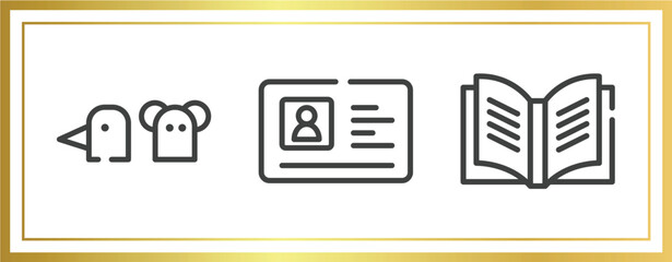 Poster - high school outline icons set. linear icons sheet included hand puppet, driving license, yearbook vector.