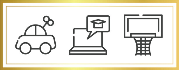 Poster - sports outline icons set. linear icons sheet included toy car, elearning, basketball equipment vecto