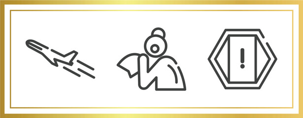 Poster - outline icons set. linear icons sheet included plane, sneeze, attention vector.