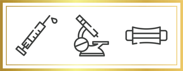 Poster - outline icons set. linear icons sheet included vaccine, microscope, hygiene mask vector.