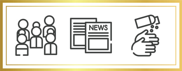 Poster - outline icons set. linear icons sheet included crowd, news, handwash vector.
