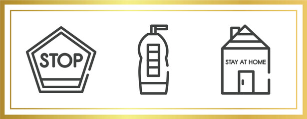 Poster - outline icons set. linear icons sheet included stop, cleaning liquid, stayhome vector.