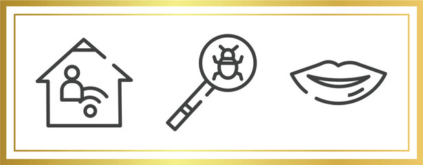 Poster - outline icons set. linear icons sheet included telework, virus search, lips vector.