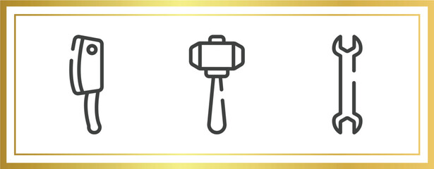 Poster - tools and hinery outline icons set. linear icons sheet included cleaver, big hammer, big double wrench vector.