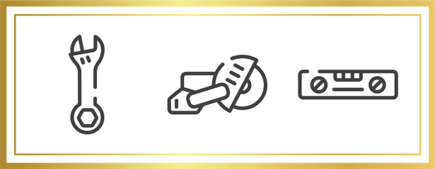 Poster - home repair fill outline icons set. linear icons sheet included adjustable wrench, big saw, balance ruler vector.