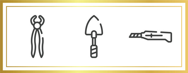 Poster - carpentry diy tools outline icons set. linear icons sheet included nail puller, garden trowel, stationery knife vector.