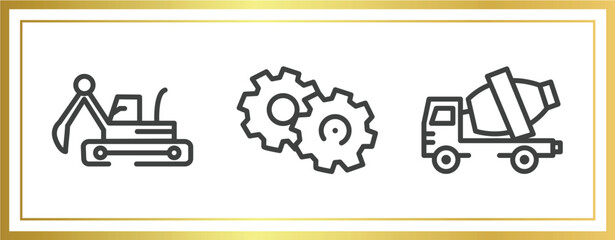 Poster - constructicons outline icons set. linear icons sheet included excavator hine arm, cogwheel hand drawn tool, cement truck vector.