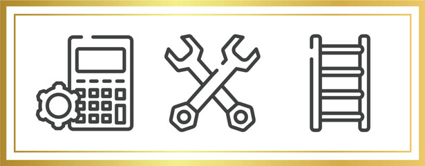 Poster - do it yourself outline icons set. linear icons sheet included mathematics, double wrench, ladder thin vector.