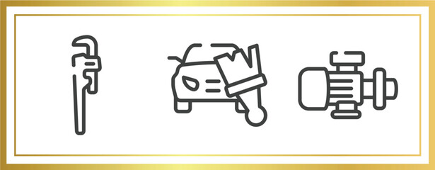 Poster - plumber outline icons set. linear icons sheet included stillson wrench, car painting, pump vector.