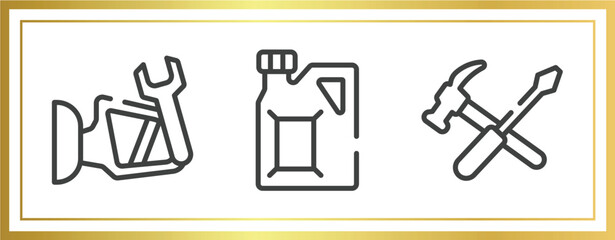 Poster - do it yourself outline icons set. linear icons sheet included side mirror, gasoline, repair tools cross vector.