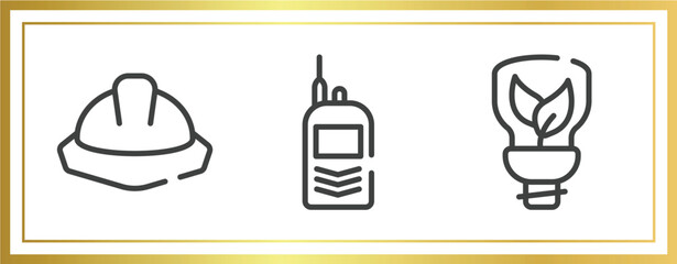 Poster - do it yourself outline icons set. linear icons sheet included utensils, portable radio, ecologic light bulb vector.