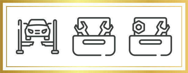 Poster - toolbox outline icons set. linear icons sheet included car lift, nuts and bolts, wrench and nut vector.