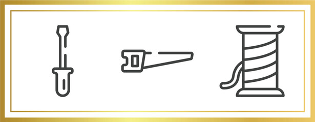 Poster - electrician tools outline icons set. linear icons sheet included screwdrivers, hacksaw, copper wire vector.