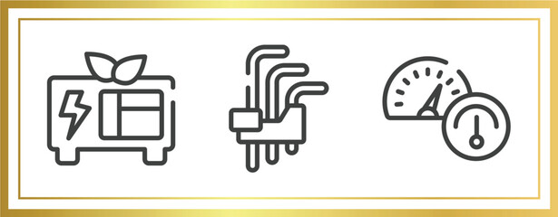 Poster - car parts outline icons set. linear icons sheet included green power, hex key, oil gauge vector.