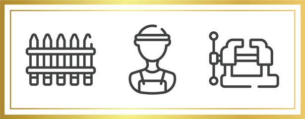 Poster - carpentry outline icons set. linear icons sheet included fences, electrician service, vice vector.