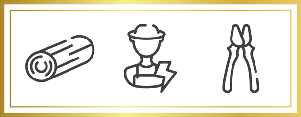 Poster - electrician tools outline icons set. linear icons sheet included woods, electrician, clamps vector.