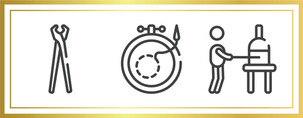 Poster - mining and crafting outline icons set. linear icons sheet included pincers, embroidery, glassblowing vector.