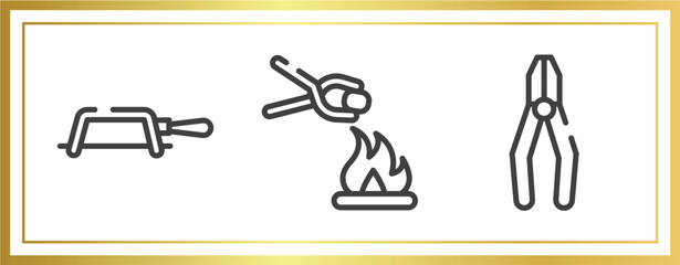Poster - construction outline icons set. linear icons sheet included fretsaw, furnace, crimping pliers vector.