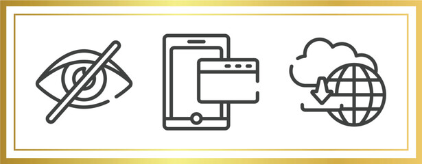 Poster - cloud computing outline icons set. linear icons sheet included visibility off, tablet phone and brow