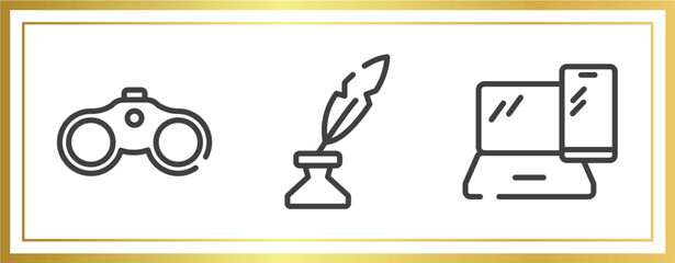 Poster - responsive web outline icons set. linear icons sheet included binoculars tool, quill and ink, tablet and laptop vector.