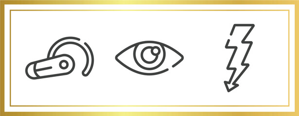 Poster - cursors and pointers outline icons set. linear icons sheet included head ear hook, shiny eye, lightning electric energy vector.