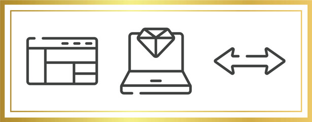 Poster - cursors and pointers outline icons set. linear icons sheet included window with sections, laptop with diamond, left and right arrow vector.