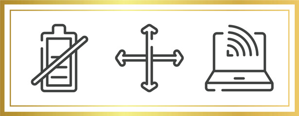 Poster - material devices outline icons set. linear icons sheet included battery uncharged, vertical and hori