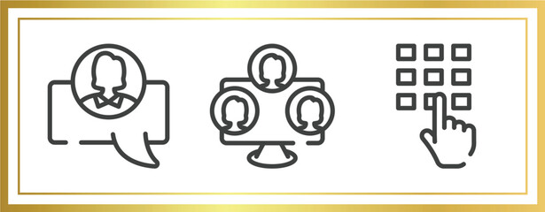 Poster - cursors and pointers outline icons set. linear icons sheet included chat avatar, three users, enteri