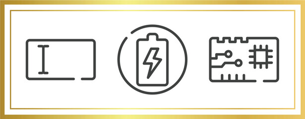 Poster - material devices outline icons set. linear icons sheet included text entry box, charging circle, pri