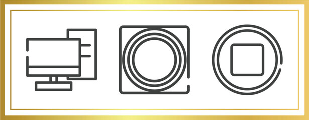 Poster - computer and media outline icons set. linear icons sheet included server from client, button touch, media stop button vector.