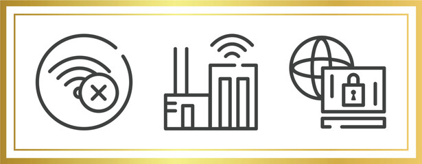 Poster - cyber robbery outline icons set. linear icons sheet included connection error, smart city, remote access vector.