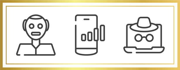 Poster - web and hacker outline icons set. linear icons sheet included humanoid, mobile network, fraud vector