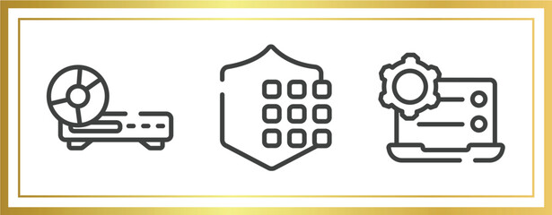 Poster - computer functions outline icons set. linear icons sheet included woofers, passkey, preferences vector.