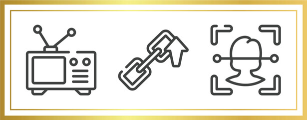 Poster - computer technology outline icons set. linear icons sheet included old tv, backlink, face recognition vector.