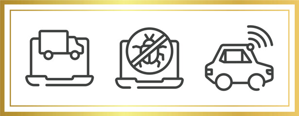 Poster - artificial intelligence outline icons set. linear icons sheet included online tracking, no virus, autonomous car vector.
