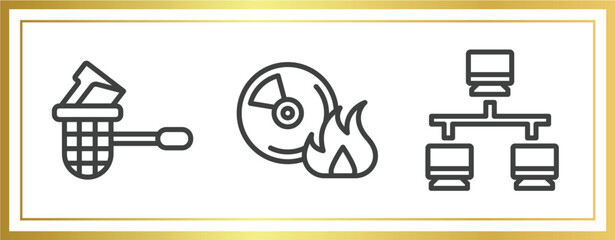 Poster - network and database outline icons set. linear icons sheet included stealing data, burn cd, lan vector.